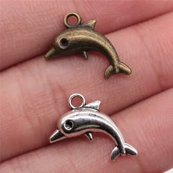 

WYSIWYG 15pcs Charms Lovely Dolphin 18x11mm Antique Tibetan Bronze Silver Color Pendant Findings DIY Vintage Handmade Jewelry