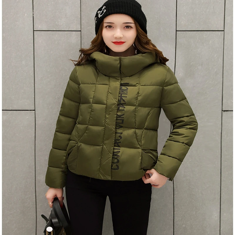 

2017 WOMEN WINTER PLUS SIZE HOODED JACKET SOLID H-LINE COVERED BUTTON PARKAS COTTON LINER COAT PATTERN LETTER ZL210