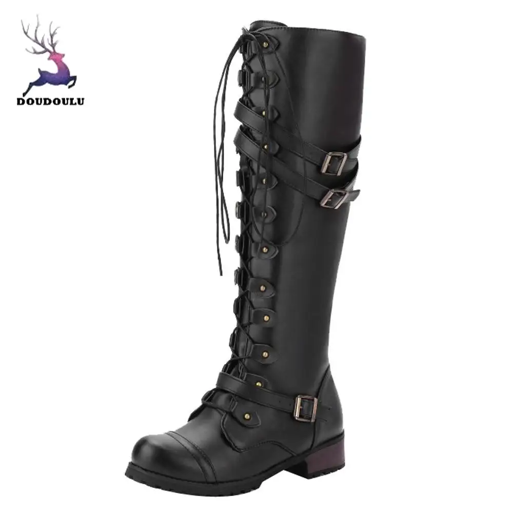

Plus Size 35~43 Shoes Woman Steampunk Gothic Vintage Style Retro Punk Buckle Military Combat Womans Boots zapatos de mujer