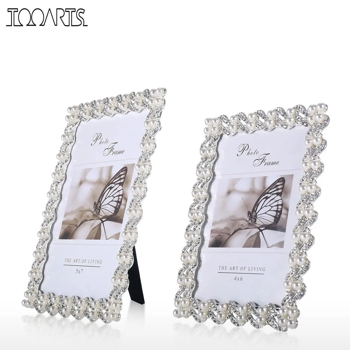 

Picture Frame Made of Silver Plated Synthetic Diamond and Pearl and Glass for Table Top Display