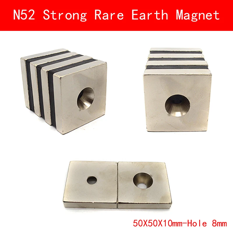 

N52 50*50*10MM hole 8MM super strong Permanent Neodymium N52 block Rare Earth Magnet 50X50X10MM