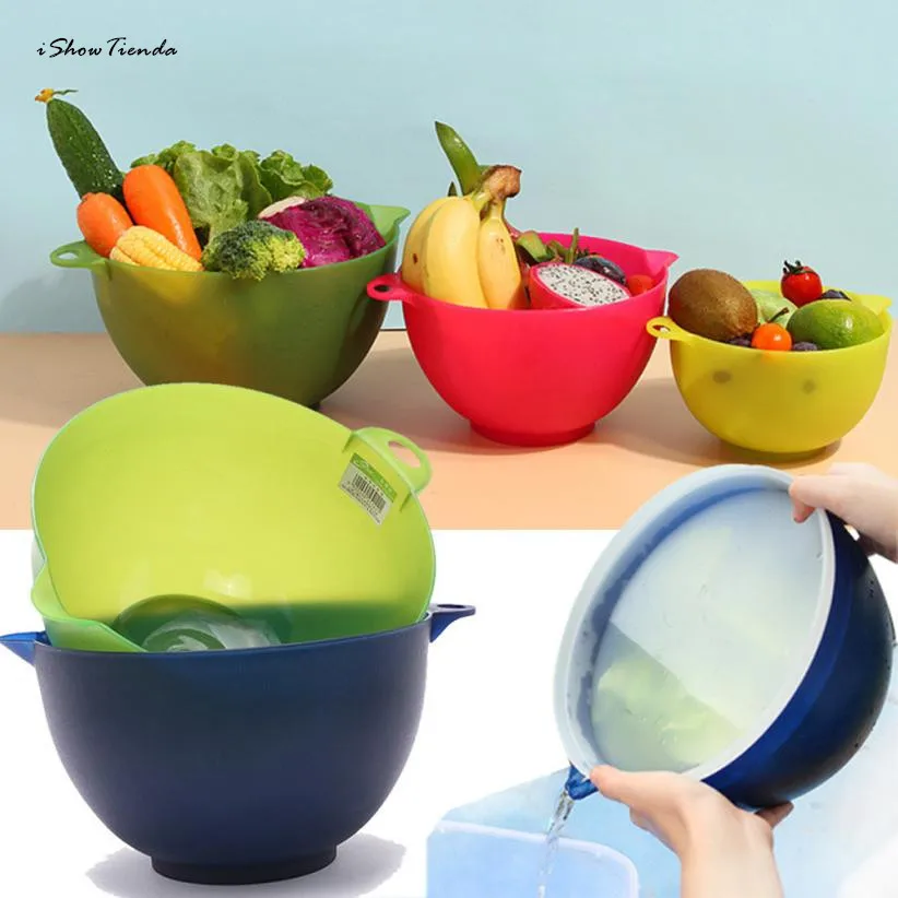 

ISHOWTIENDA New 1pc 23*17cm Plastic Salad Bowl Kitchen Wash Pots Drain Basket Wash Basket Plastic Wash Fruit Basin Salad Bowl