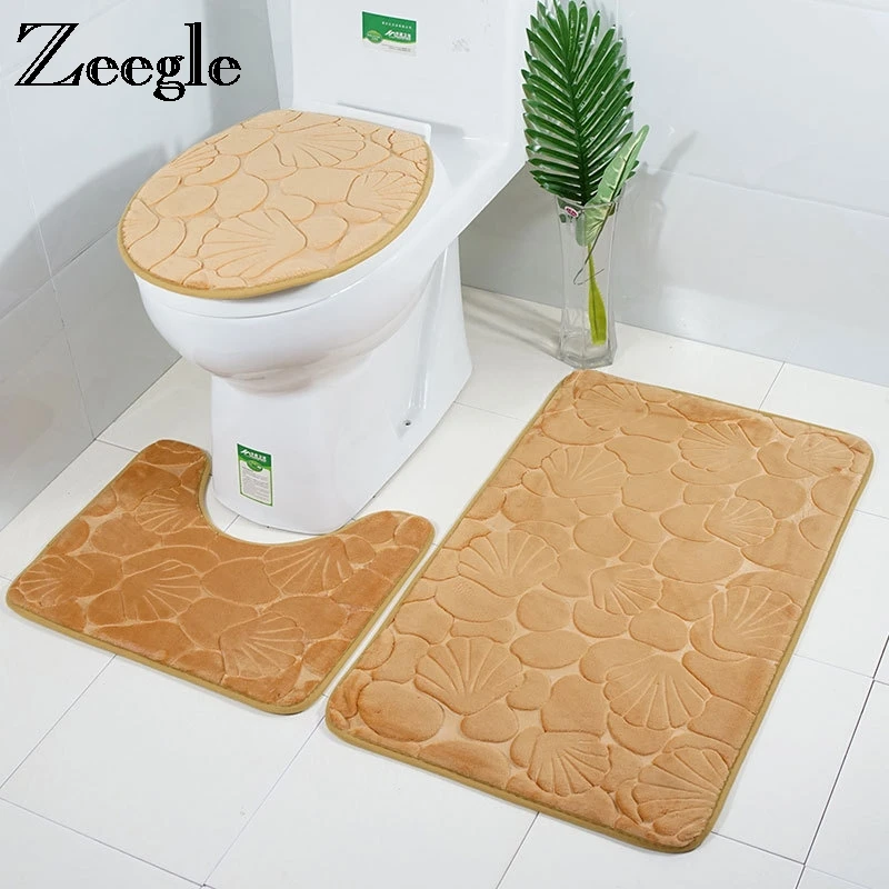 

Zeegle Solid 3Pcs Bath Carpet Bathroom Mat Shower Rugs Anti-slip Mat for Toilet Shower Mats Bathroom Rug Set Toilet Floor Mat