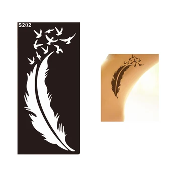 

1 Sheet Lady Style Feather Bird Waterproof Tatoo Henna Stencil Temporary Sexy Women Body Leg Hand Art Tattoo Sticker Design S202