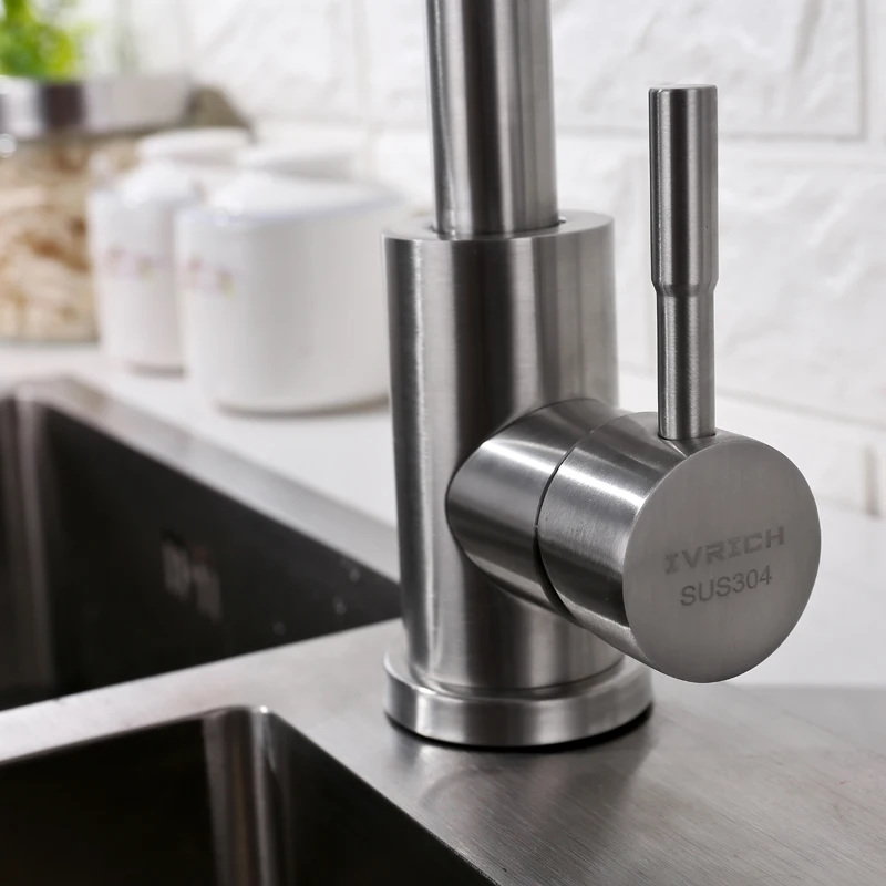 IVRICH Gooseneck Hot Cold Kitchen Faucets SUS304 Stainless kitchen tap 1 Side Handle deck mounted Faucet kitchen mixer VR0408