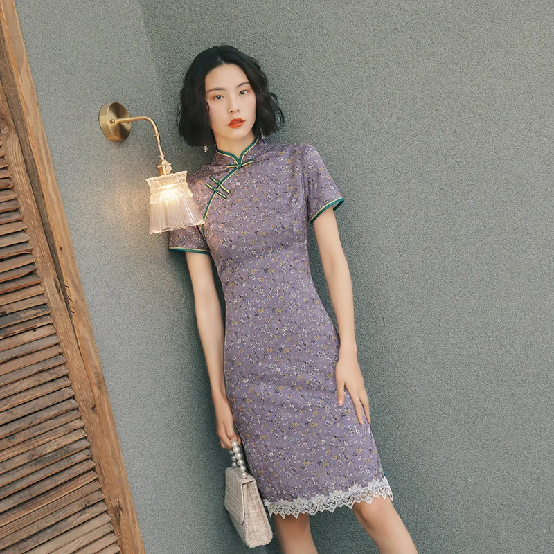 

2019 modern print floral lady girl Cheongsams dresses
