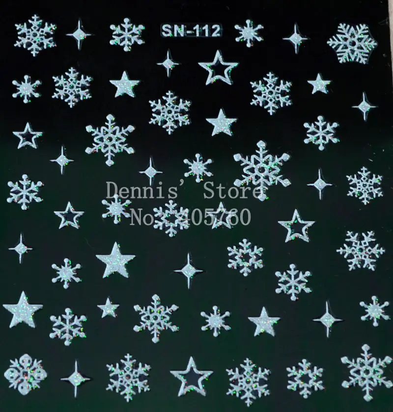5 листов/партия, милая Рождественская белая блестящая Снежинка, звезда, 3D стикер для дизайна ногтей, украшение для телефона, сделай сам, SN112# Розничная посылка