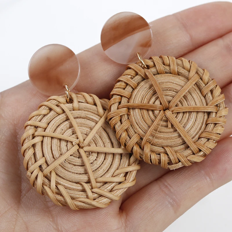 

AENSOA Simple Rattan Round Drop Earrings For Women Handmade Bohemia Wooden Statement Earrings Fashion Jewelry Gift Wholesale