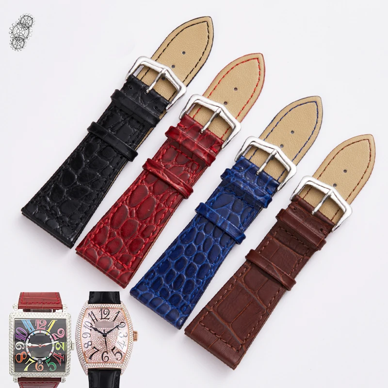 

New Blue Watch Accessories Watch Bracelet Belt Soft Genuine Leather Red Watch Band Watch Strap 26mm Watchbands for Frank Muller