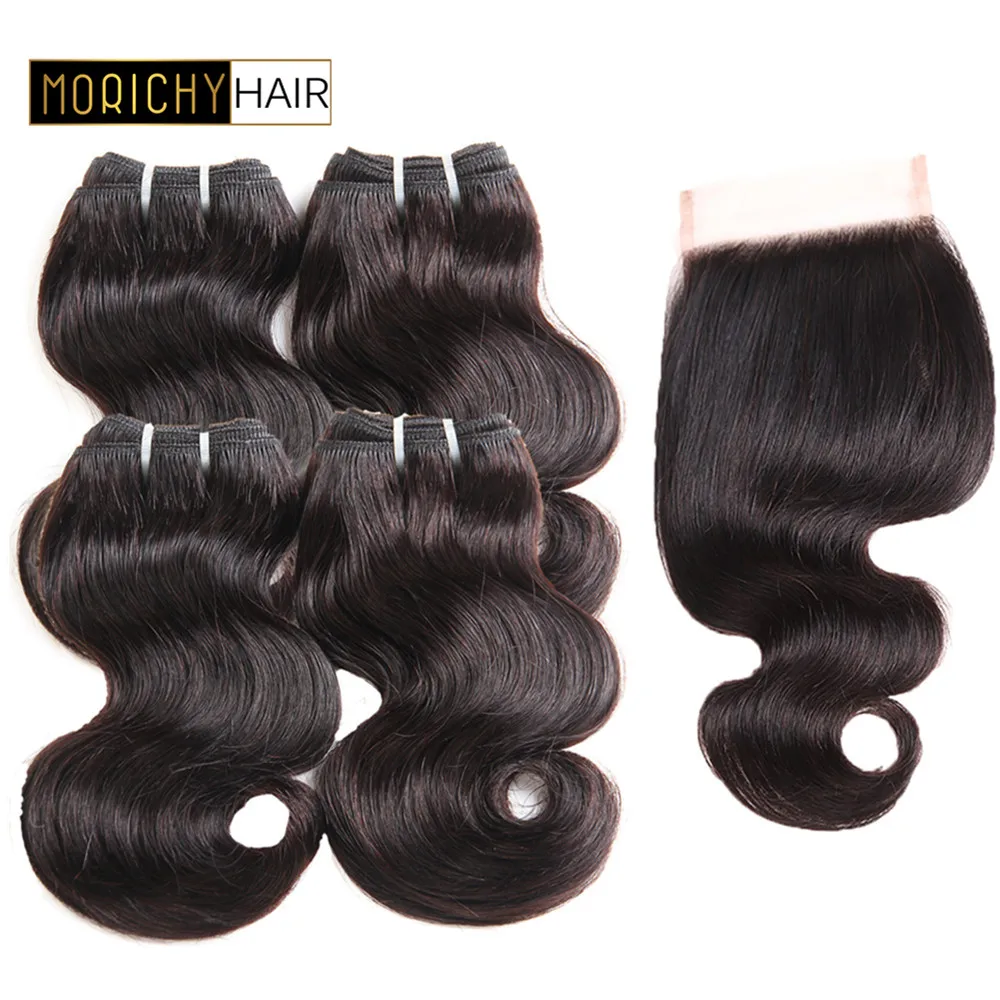 

Morichy Body Wave Bundles with Closure Brazilian Hair Weave 50g/pcs 8inch 4 Bundles with 4*4 Lace Closure Human Hair Natural
