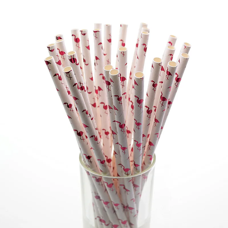 25pcs Flamingo Drinking Paper Straws Wedding Luau Decoration Bridal Shower Party Supplies Christmas Paper Drinking Straws
