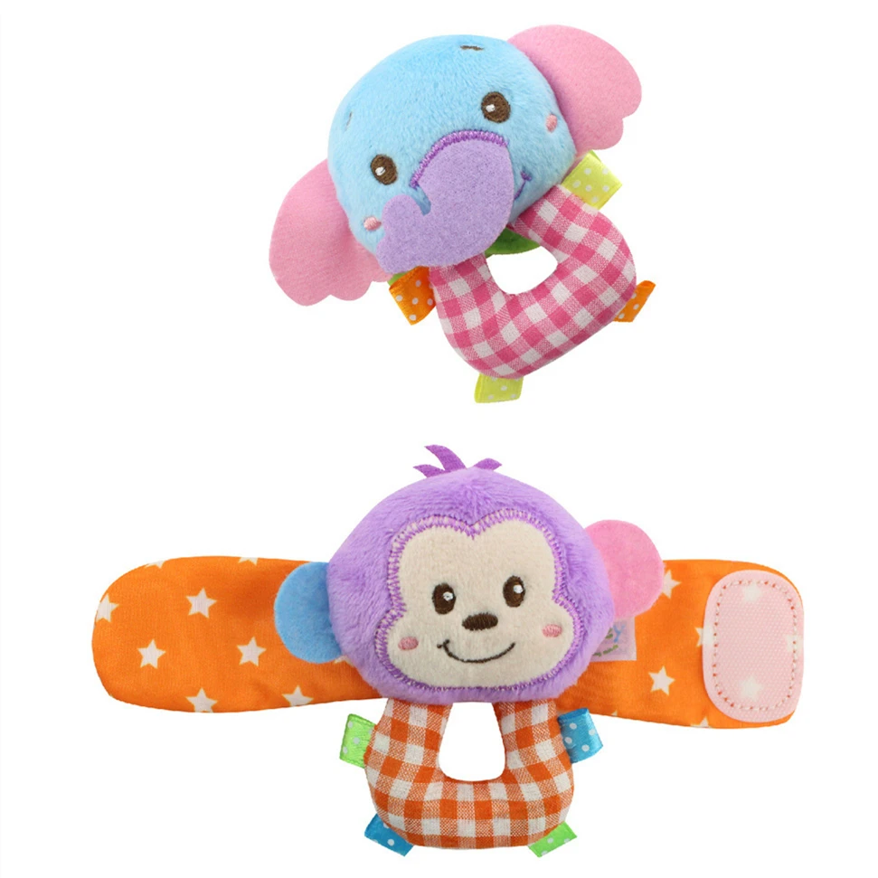 Happy monkey 2 шт./пара запястье Галтовочное кольцо колокол красочные детские развивающие игрушки плюшевые новорожденных Мягкая кукла милые