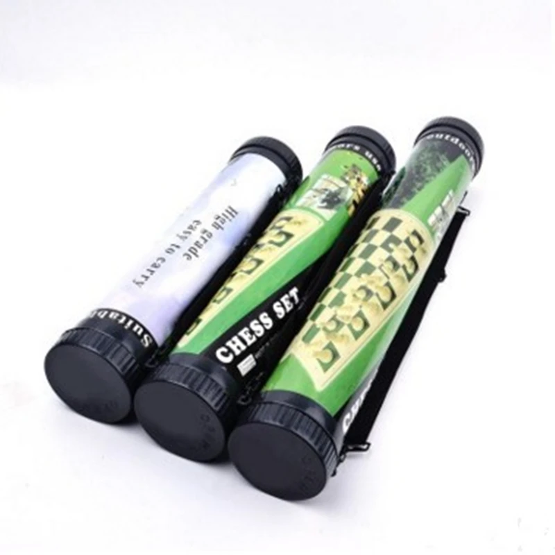 Outdoor Plastic Chess Portable Cylinder Chess Set Black and White Folding board Family Travel Essential Yernea