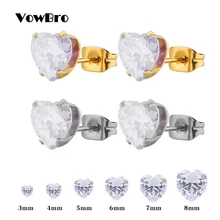 VowBro 1pairst Crystal Stud Earrings for Women Stainless Steel Heart Crystal Earring Children Earrings boucle d'oreille