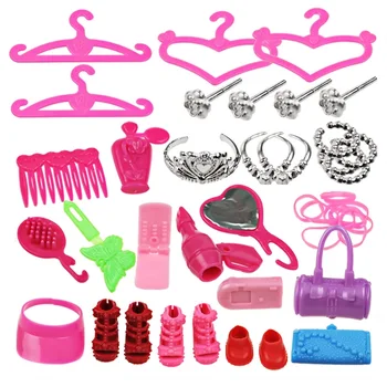 

Besegad 42 PCS Mini Doll Headwear Shoes Combs Dress Make Up Cosmetic Necklaces Jewelry Glasses Hair Accessories for Barbie Toys