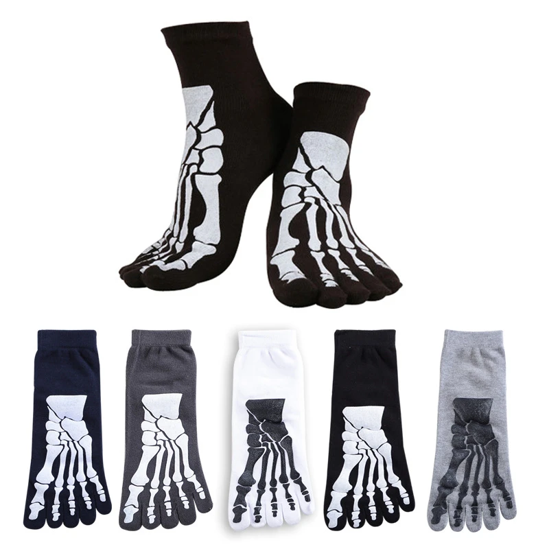 Image 4 Pairs lot Punk Rock Men s 3D Print Toe Socks Hip Hop Skull Five Finger Bone Chaussettes Cotton Man Short Socks Halloween Gifts