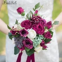 Modabelle Бургундия розы ягоды Свадебный букет Boeket Kunstbloemen искусственные цветы для свадьбы брошь букеты
