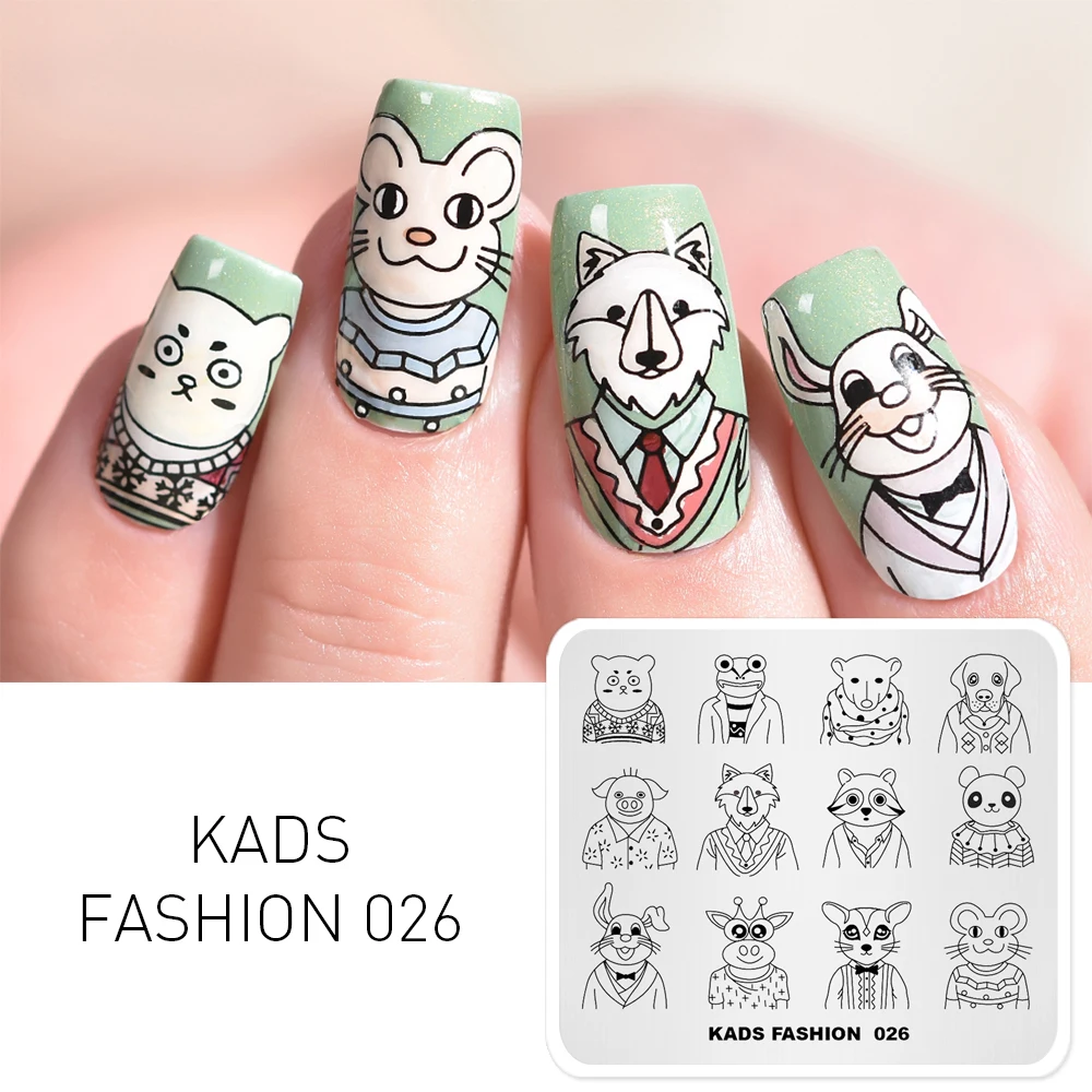

KADS Nail Art Template Fashion 026 Cute Mouse Piggy Rabbit Fox Design Image Template Nail Stamp Templates Plate Nail Design