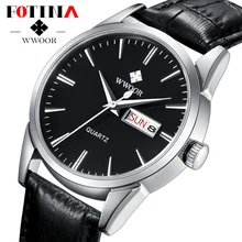 FOTINA Top Brand Мужчины Часы Золото Натуральная Кожа Мужчина Случайно День Дата Часы Кварцевые Наручные Часы Бизнес Relogio Masculino