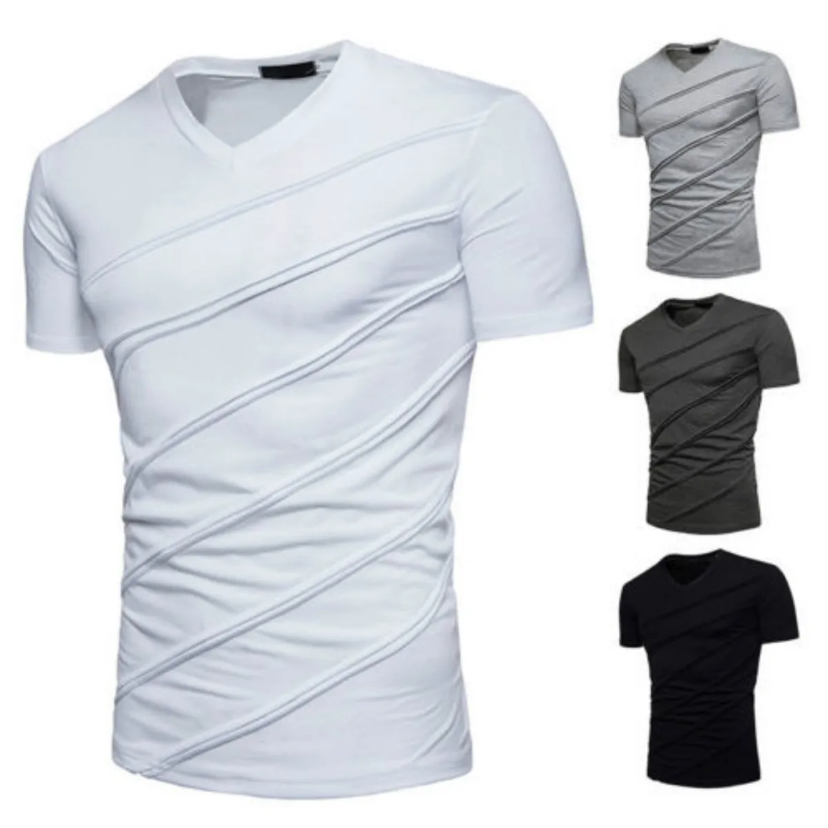 T Shirt Men V Neck Plain Short Sleeve Summer Slim Fit T Shirt Casual