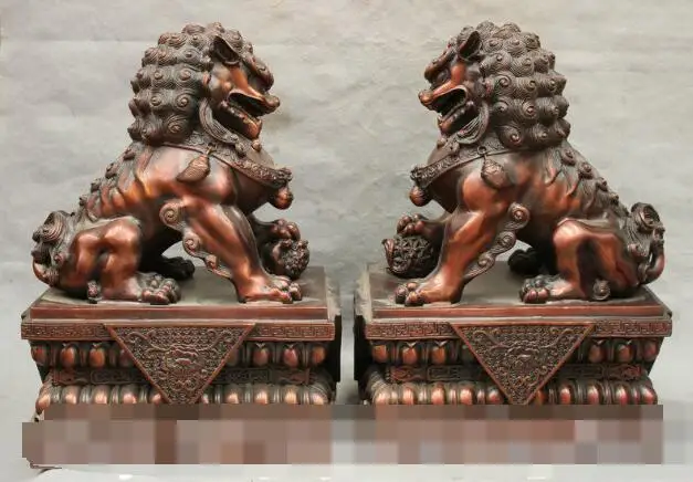 

S3752 18 China FengShui Huge Pure Bronze Door Guardion Fu Foo Dog Lion Art Statue Pair