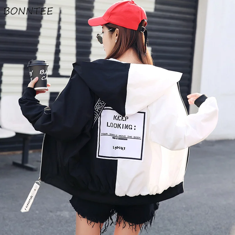 

Jackets Women Hip Hop Loose Patchwork BF Harajuku Chic Zipper Basic Jacket Unisex Womens Daily All-match Korean Style Outerwear