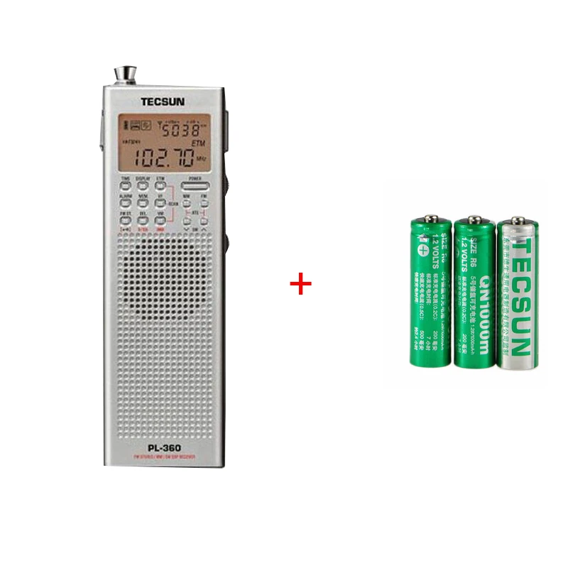 Tecsun PL-360 полнодиапазонная FM/MW/LW/SW цифровая Демодуляция пожилых карманная стерео Портативная полупроводниковая зарядка кампус радио - Цвет: Silver Battery Set