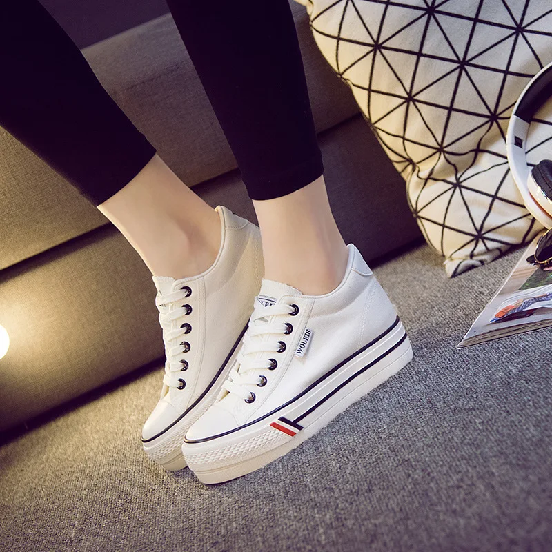 

2019 Spring New Pattern 6cm Within Increase Canvas Shoe Small White Shoes Chalaza Flange Leisure Time Student Shoe 8502
