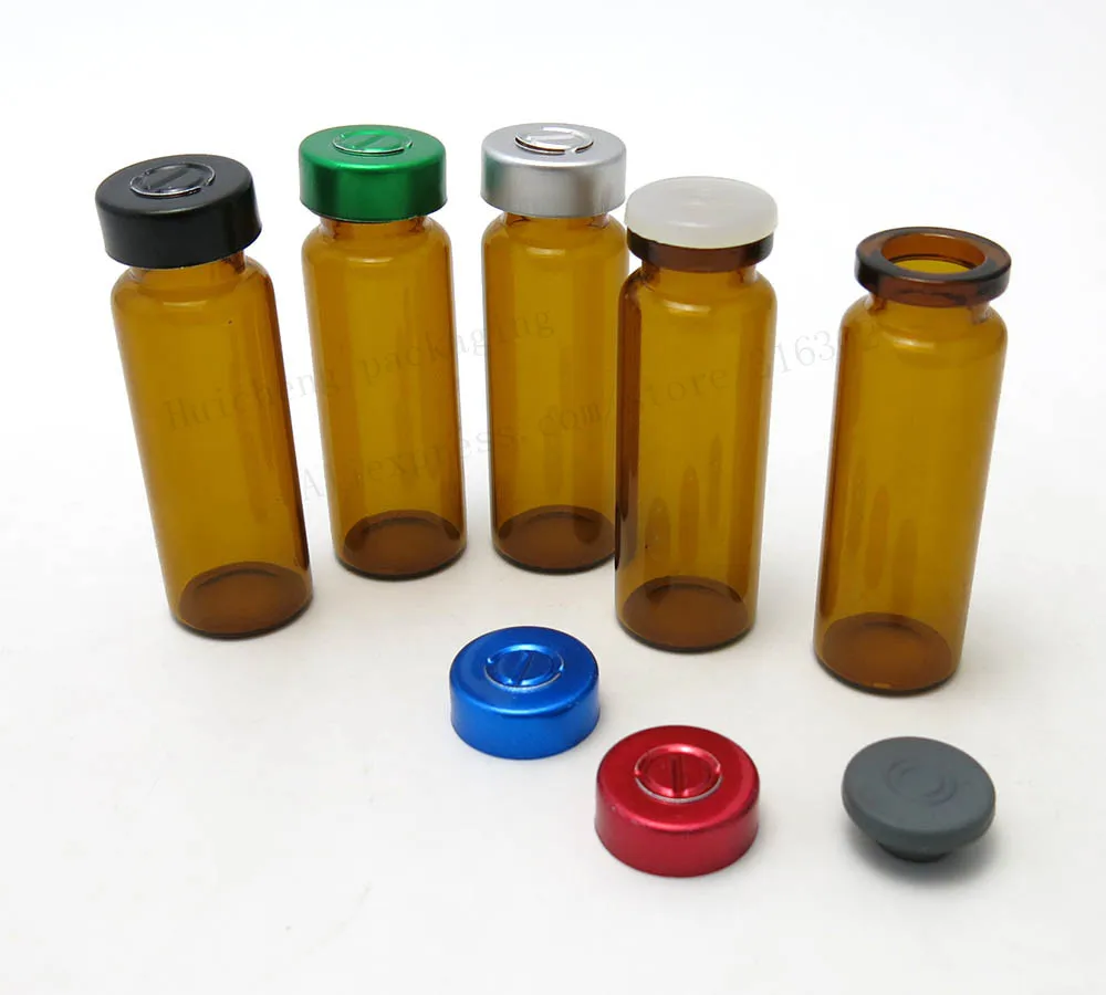 

50 X 15ML Amber glass vials bottles with butyl silicone red stopper and flip Metal lids 1oz Glass Vials