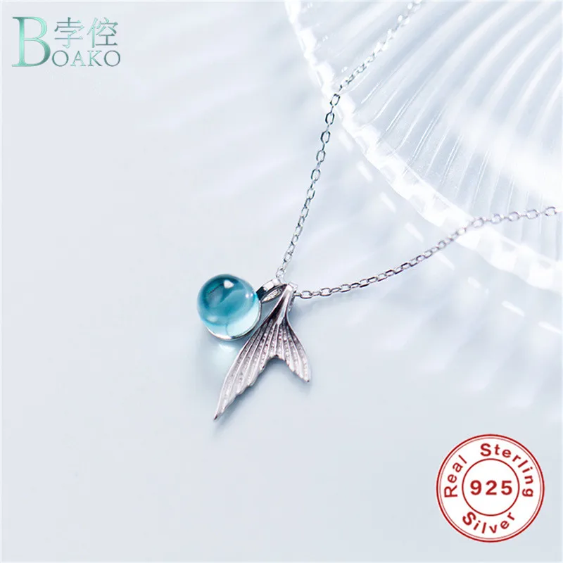 

BOAKO 925 Sterling Silver Mermaid Tail Necklaces & Pendants For Women Lover Dolphins Whale Fish Charms Jewelry Accessories