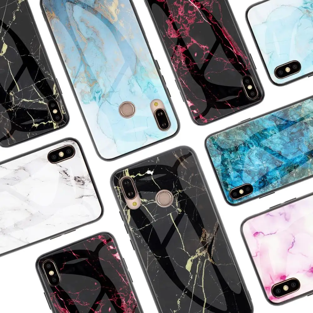 

Note 7 pro Case for funda Xiaomi Redmi Note 7 pro Case Silicone Edge Marbled Tempered glass Back Cover on etui Redmi Note 7 Case