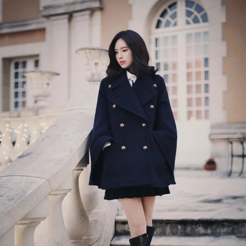 

new arrival women fashion comfortable thick warm wool blend outdoor temperament elegant vintage trend fresh coat black blend