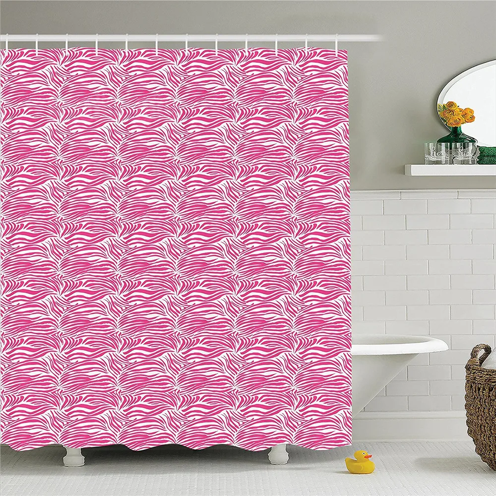 Zebra Print Decor Shower Curtain Set Striped Zebra Animal Skin