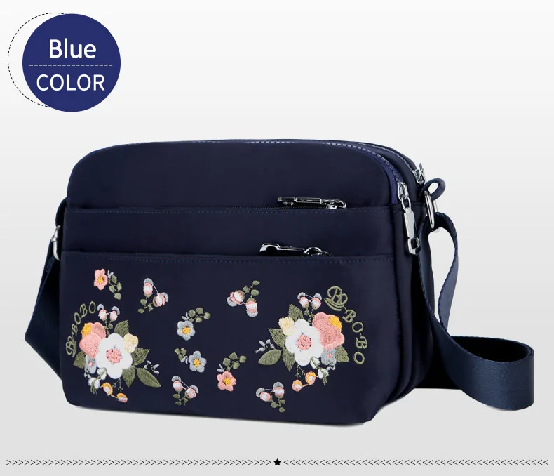 Luxury Brand Flower Shoulder Bag Women Small High Quality Nylon Tote Top-handle Travel Crossbody Bag Embroidery Messenger Bags