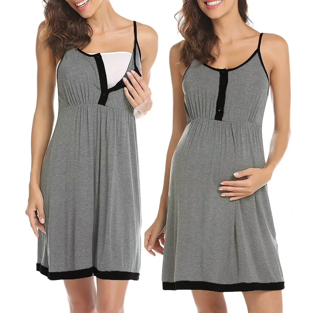 Women's Maternity Dress Suspender Nursing Clothing Casual Nightgown