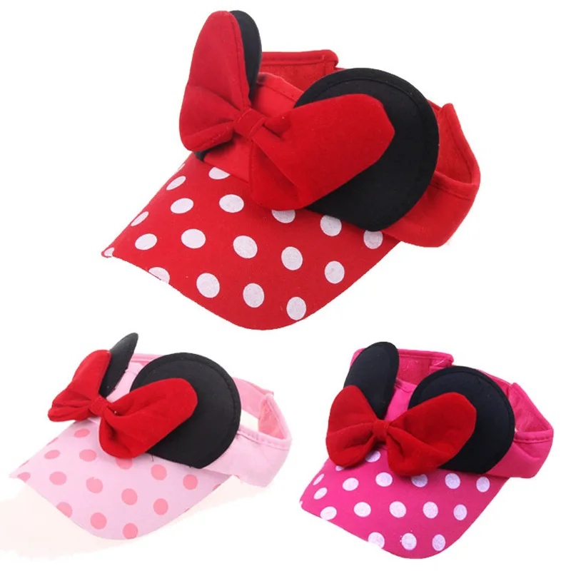

2016 Cotton Visors hat Minnie design Big Bow cartoon Cap Summer fishing hat Girl Children outdoor hiking Boy Girl Cap Hat