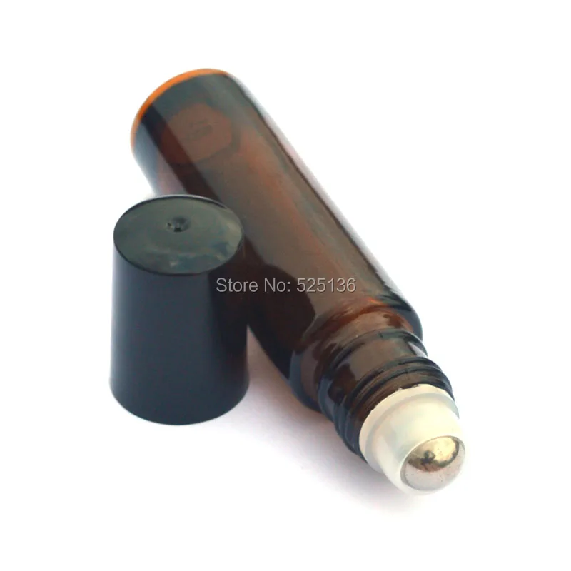 

1pcs 10ml Amber Glass Bottle Roll On Empty Fragrance Perfume Essential Oil Bottle 10 ML Roll-On Black Plastic Cap Bottle