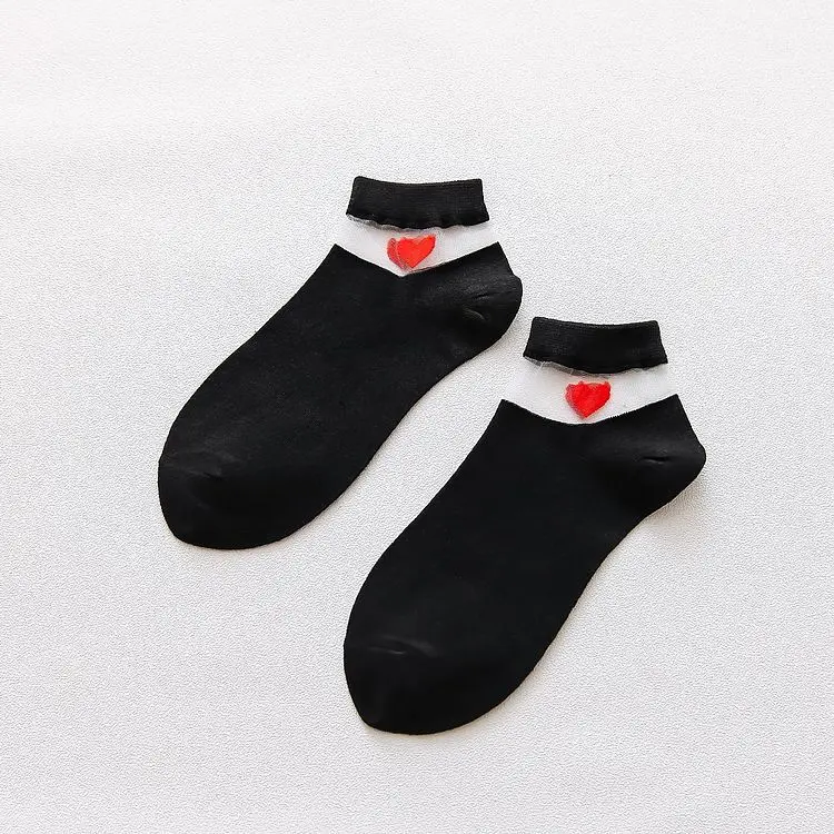 1 пара, женские носки в Корейском стиле летние носки в повседневном стиле с рисунком сердца милые женские носки хлопковые Дышащие носки