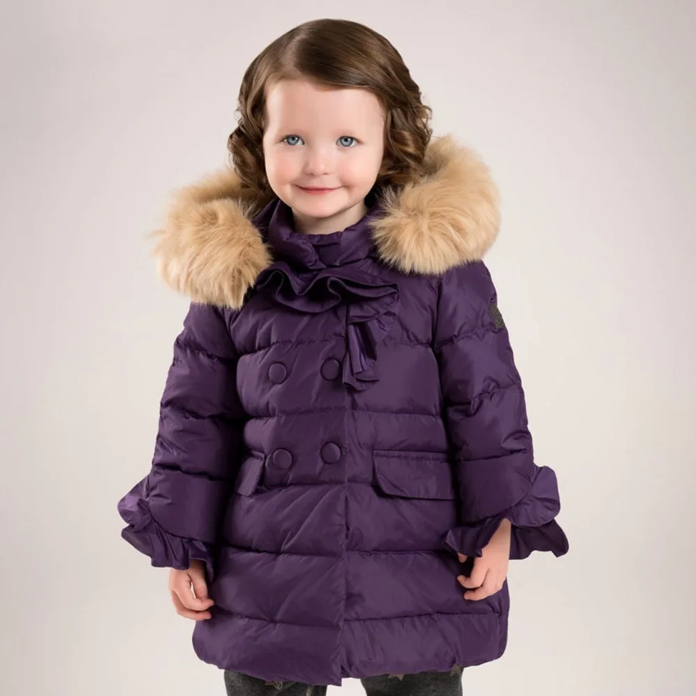 Purple Flounce Princess White Duck Down Winter Jackets Girl Kid Clothes child baby girl winter