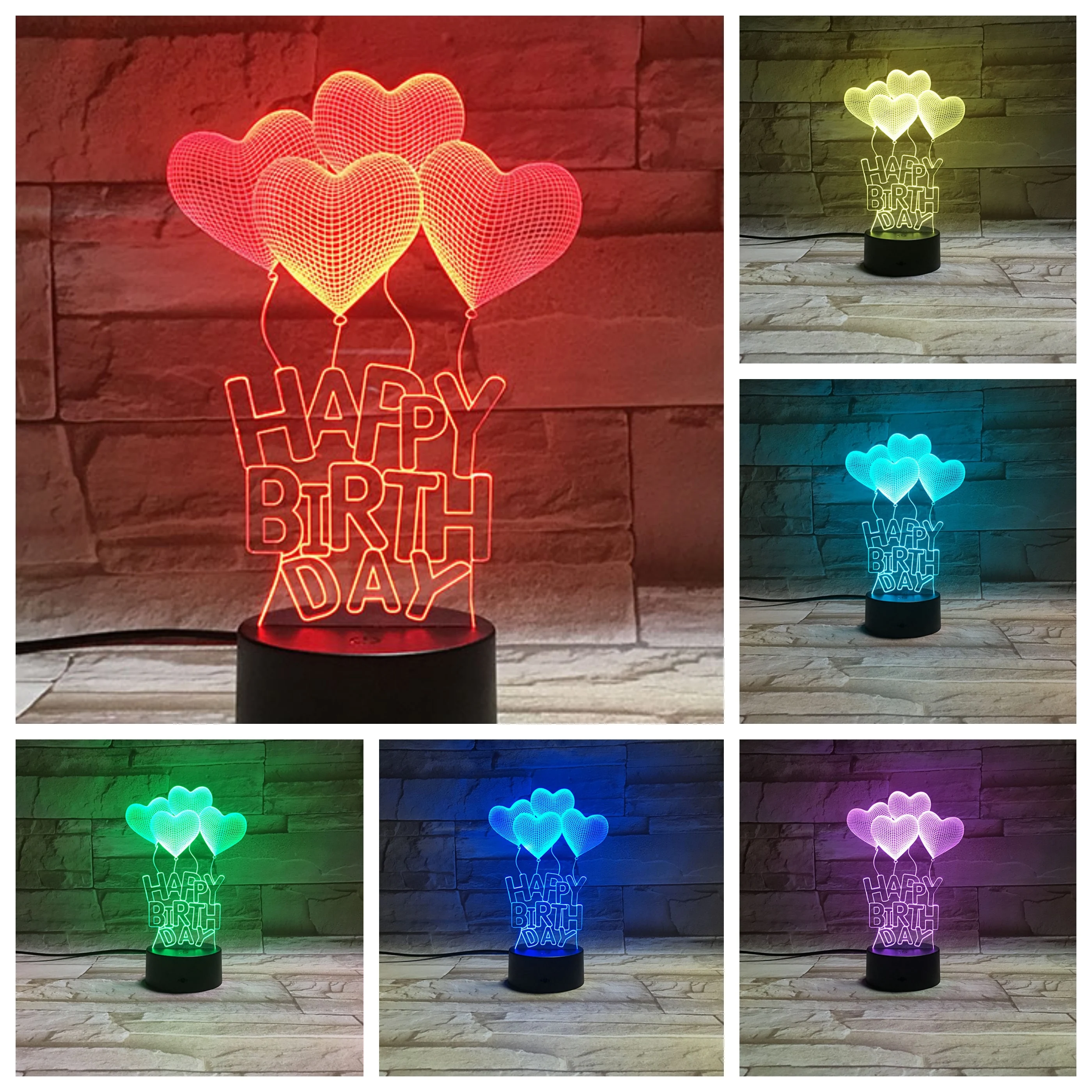 

Love heart balloon 3D LED Lamp bedside gece lambasi Lampara RGB Boy Child Kids Baby Birthday Gifts USB 3D LED Night Light
