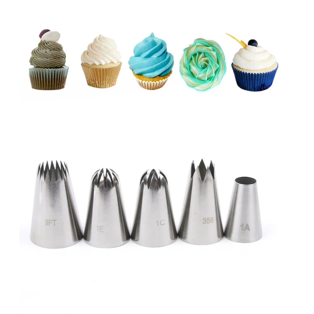 

5pcs Large Metal Cake Cream Decoration Tips Stainless Steel Piping Icing Nozzles