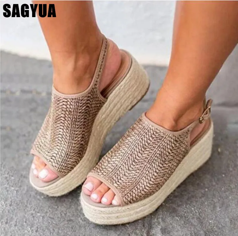 

Women Sandals summer Open toe Platform Wedges shoes Weaving Buckle Sandals ladies flats Casual shoes slides Sandalias mujer A336