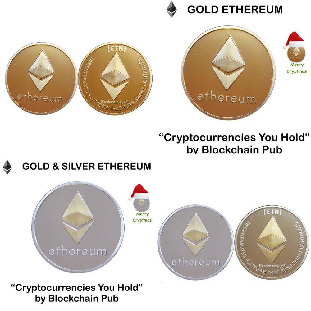 Gold Silver Plated Ethereum Coin Replica Art Collection Gift Physical Metal Antique Imitation Non-currency Coins Collectibles