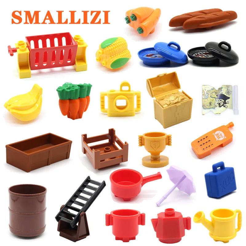 

Large Building Blocks Accessory Bread Vegetables Fruit Radish Plate Umbrella Ladder Mobile Phone Bricks Parts DIY Toys Gifts