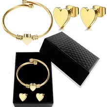 Модные ювелирные изделия золото серебро 316L нержавеющая сталь браслеты серьги набор украшений для женщин девушка подарок