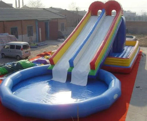 Garantía 3 años tobogán de agua inflable con piscina, tobogán de doble