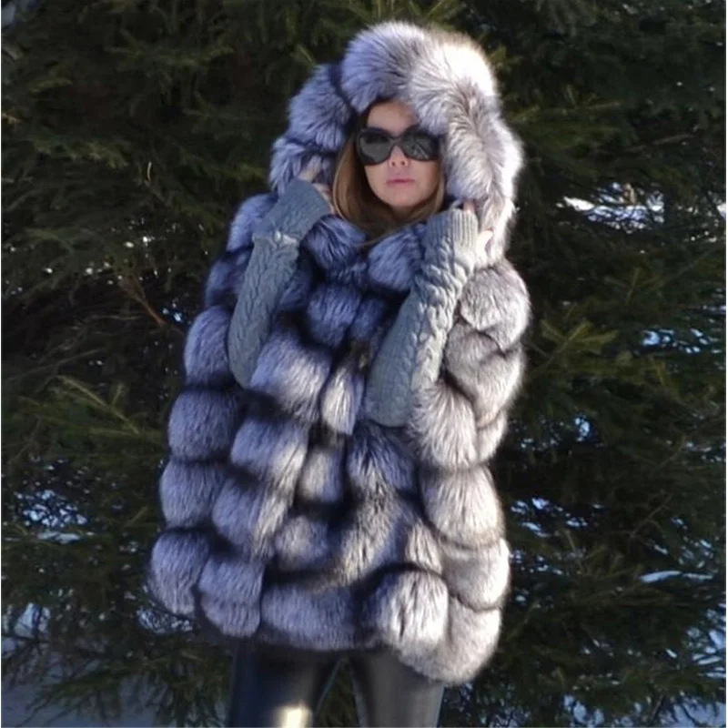 

TOPFUR Solid Plus Size Silver Fox Fur Real Fur Coat Winter Natural Fur Cape Luxurious Casual Bat Sleeve Poncho Women Fur Jacket