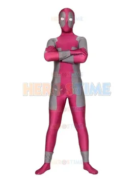 

Newest Fushia & Gray Spandex Deadpool Costume halloween cosplay fullbody Deadpool superhero costumes hot sale zentai suit