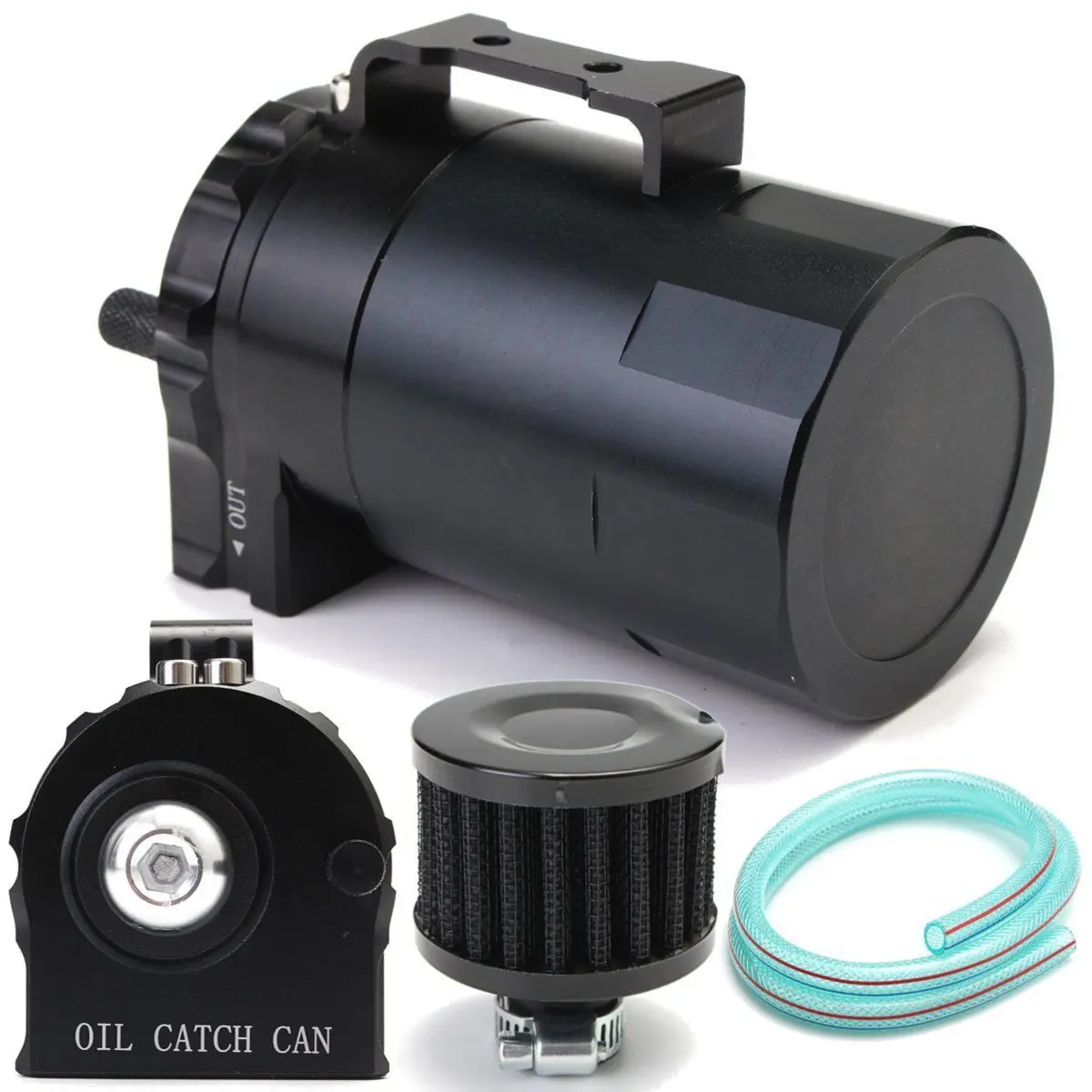 JX-LCLYL Aluminum Cylinder Engine Oil Catch Can Tank Reservoir Breather Filter Black