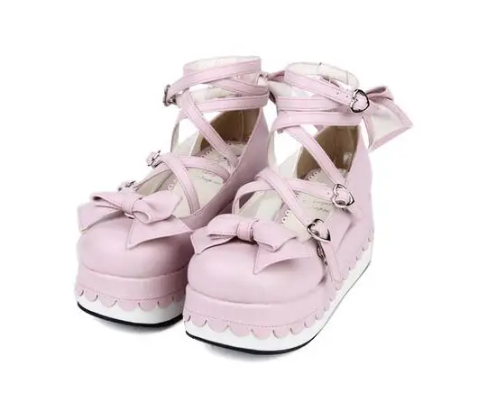 Туфли Лолиты с ангельским принтом в стиле mori girl Женская обувь для костюмированной вечеринки женские туфли-лодочки на танкетке на высоком каблуке женские модельные вечерние туфли с милым бантиком-бабочкой 47